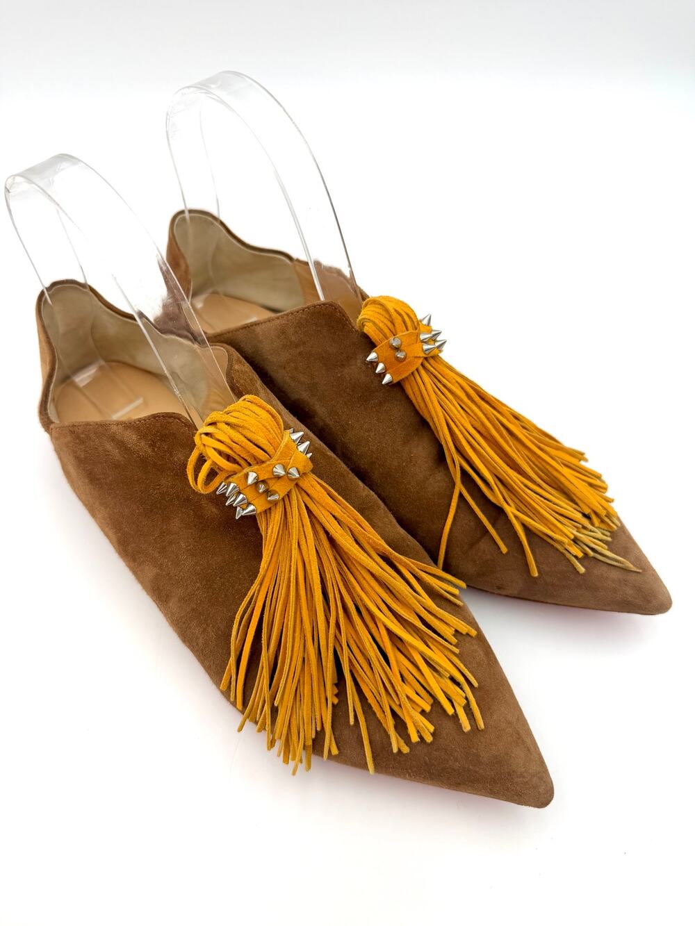 Christian Louboutin Medinana Tassel Flats Brown Suede Yellow Size 37 / 7 Mules